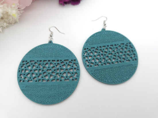 Preview: Holz Ohrringe Wood Muster türkis